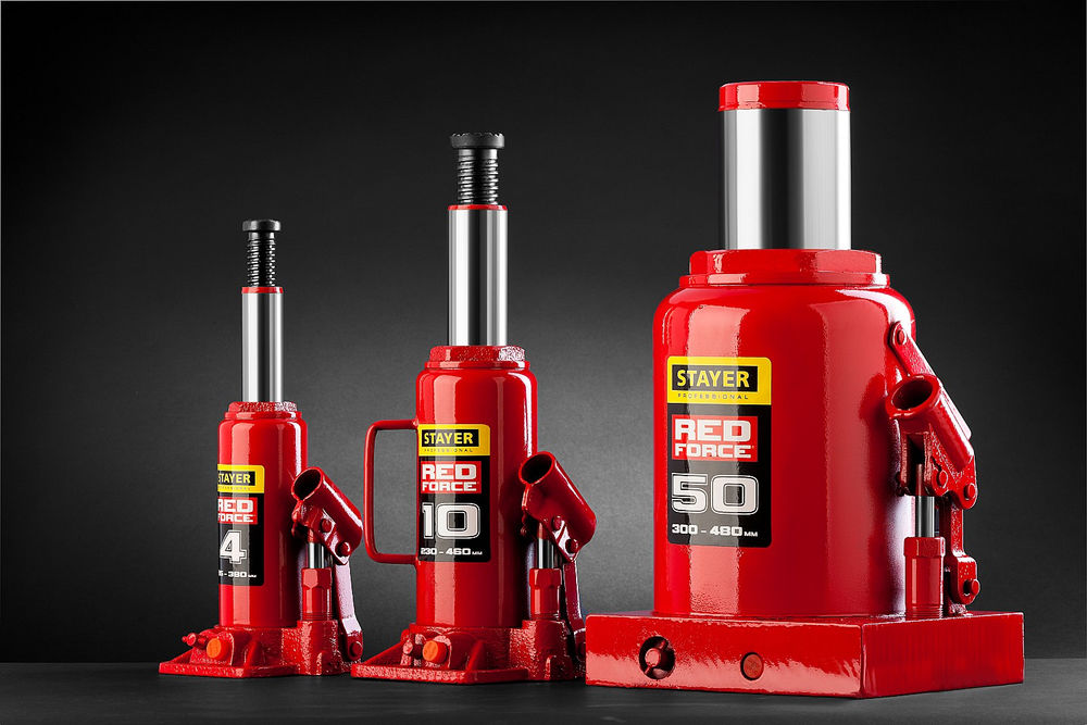 Домкрат бутылочный гидравлический в кейсе 6 т, 216 - 413 мм RED FORCE Professional STAYER 43160-6-K
