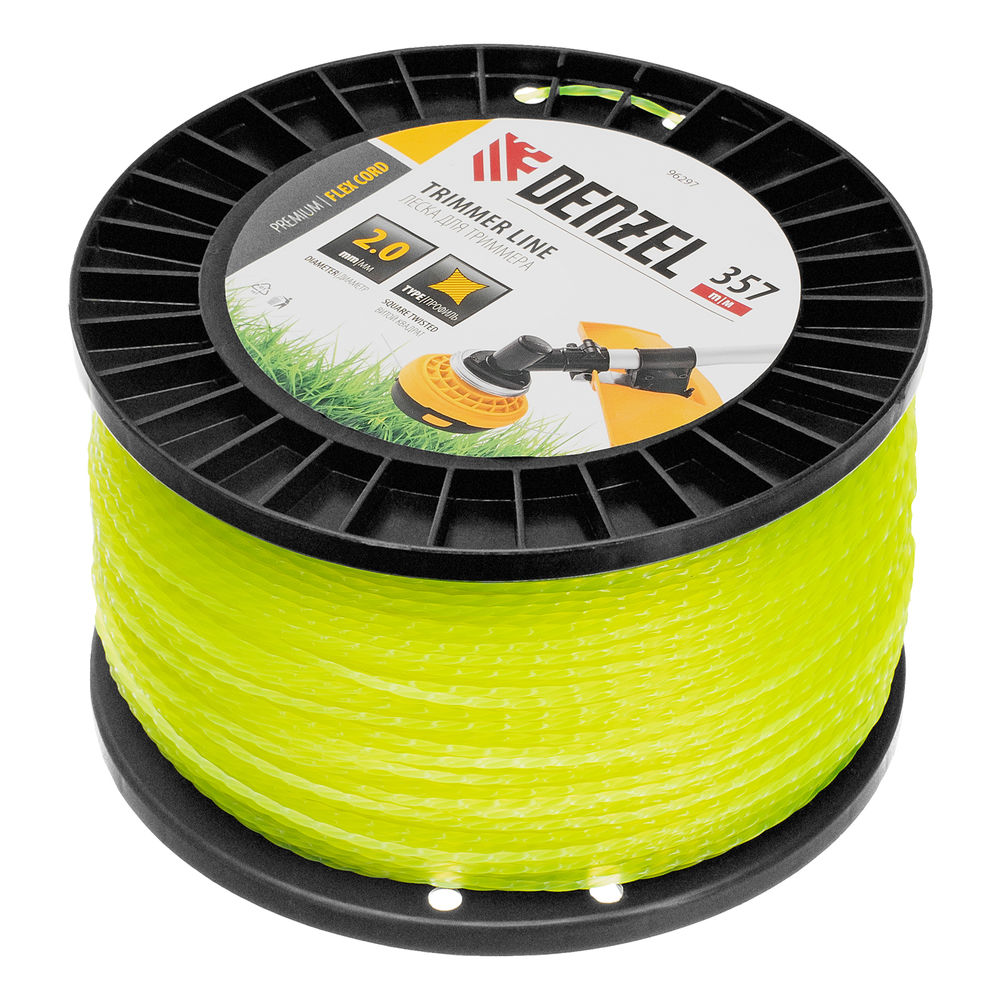 Леска для триммера витой квадрат, 2,0мм х 357м, на DIN катушке FLEX CORD Denzel (96297)