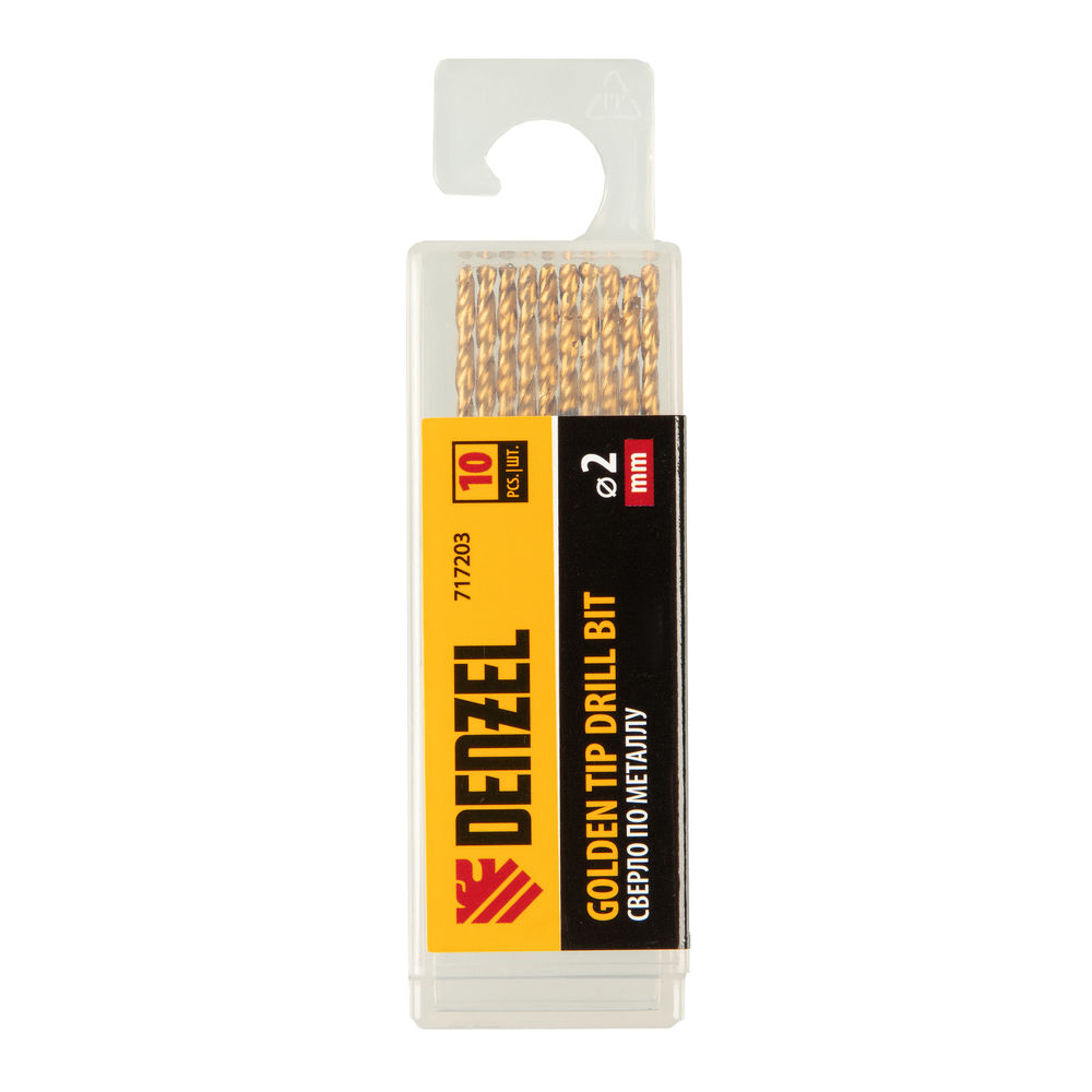 Сверло по металлу, 2 мм, HSS-Tin, Golden Tip, 10 шт. Denzel (717203)