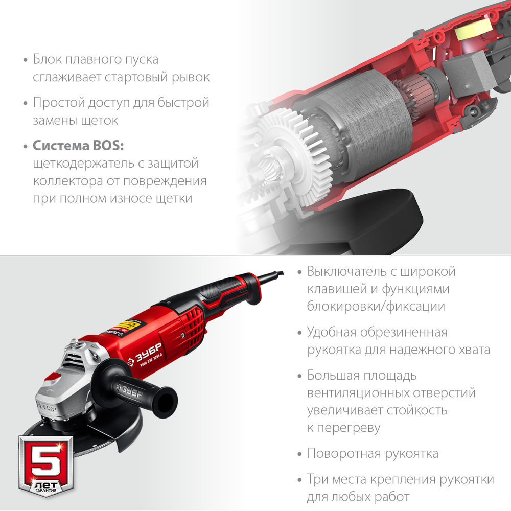 УШМ 2200 Вт d230 мм ЗУБР УШМ-230-2205 П