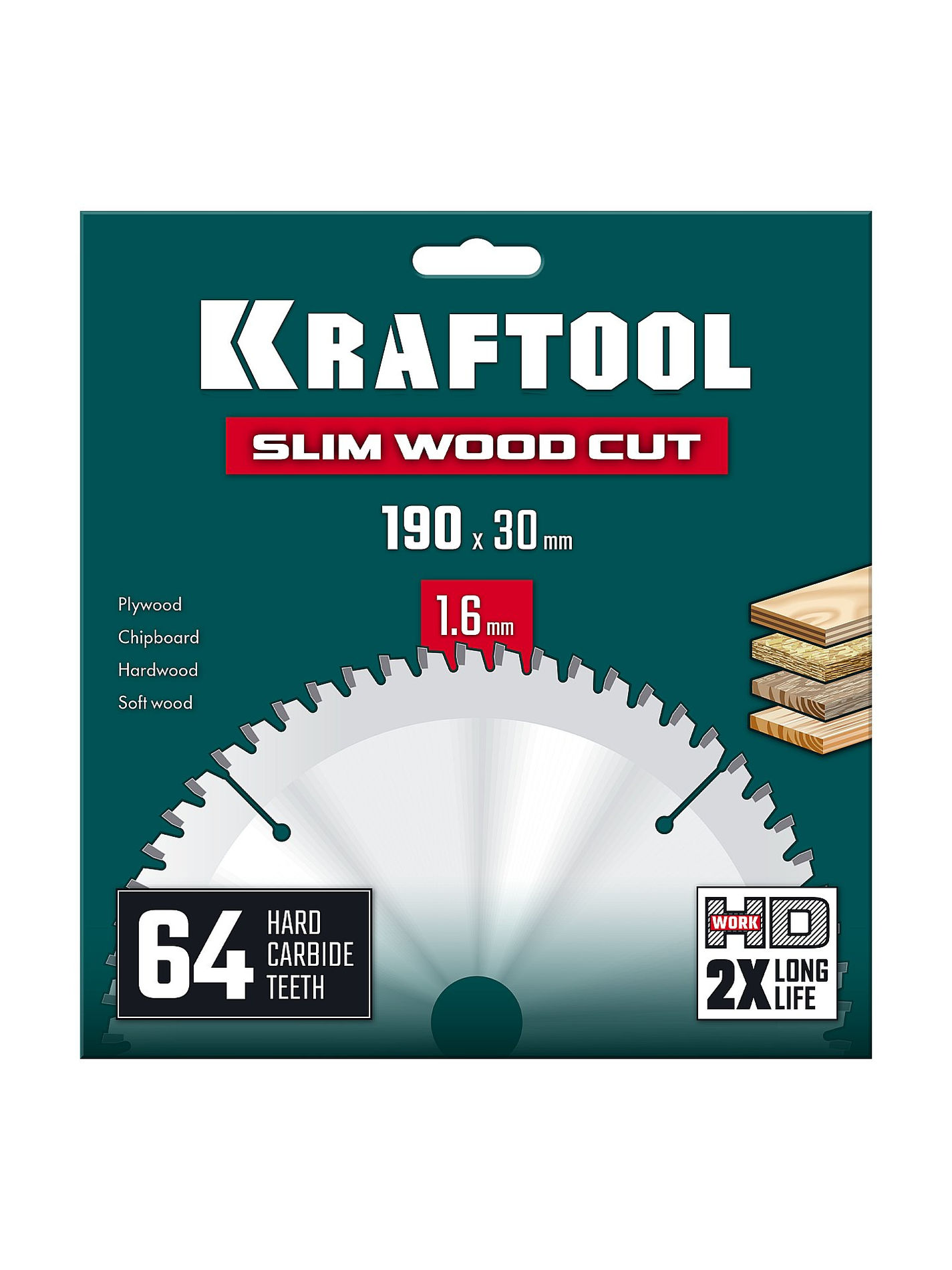 Диск пильный по дереву Slim wood cut, 190 х 30 x 1.6 мм, 64Т KRAFTOOL 36955-190-30-64