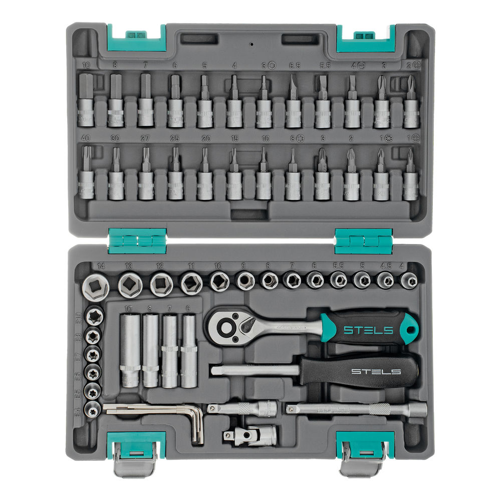 Набор инструментов, 1/4, CrV, пластиковый кейс 57 предметов Stels