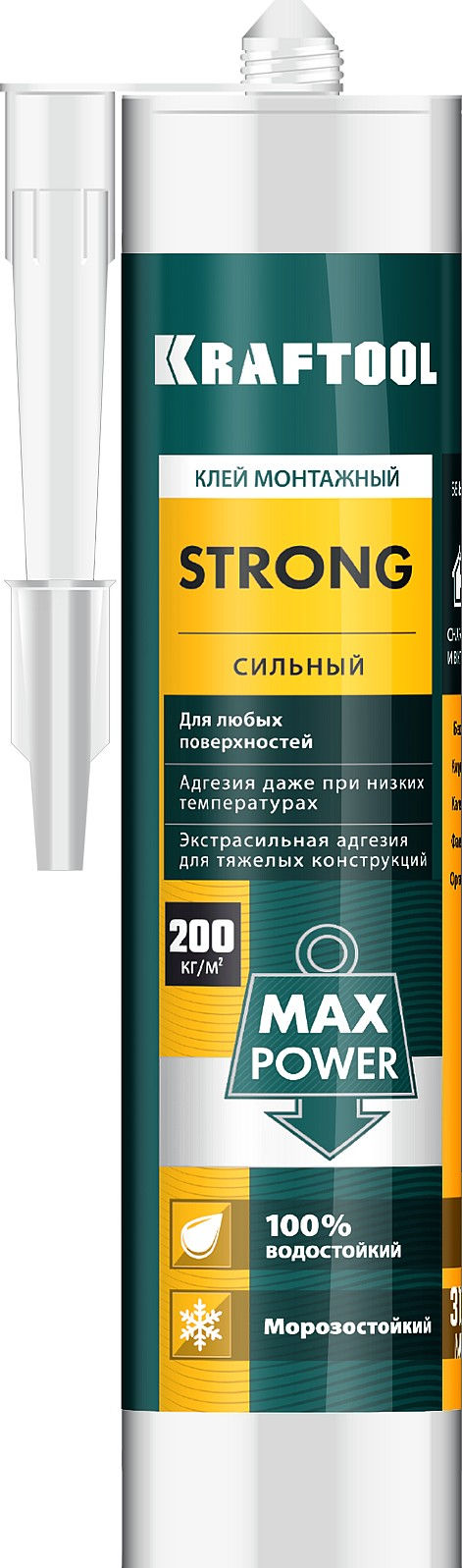 Суперсильный монтажный клей STRONG, 310 мл, белый KRAFTOOL 41343_z01