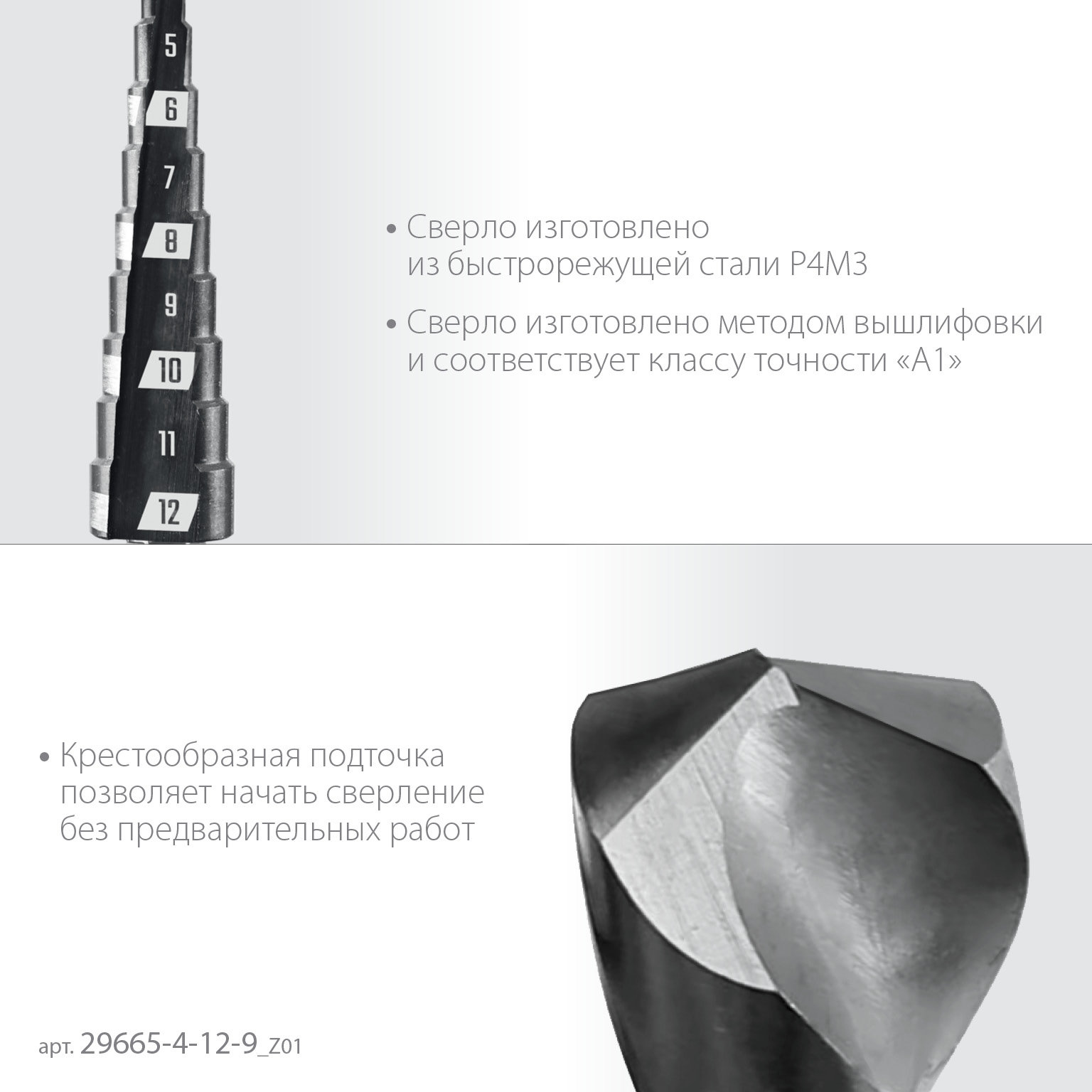ЗУБР 4-12мм, 9 ступеней, сверло ступенчатое (29665-4-12-9_z01)