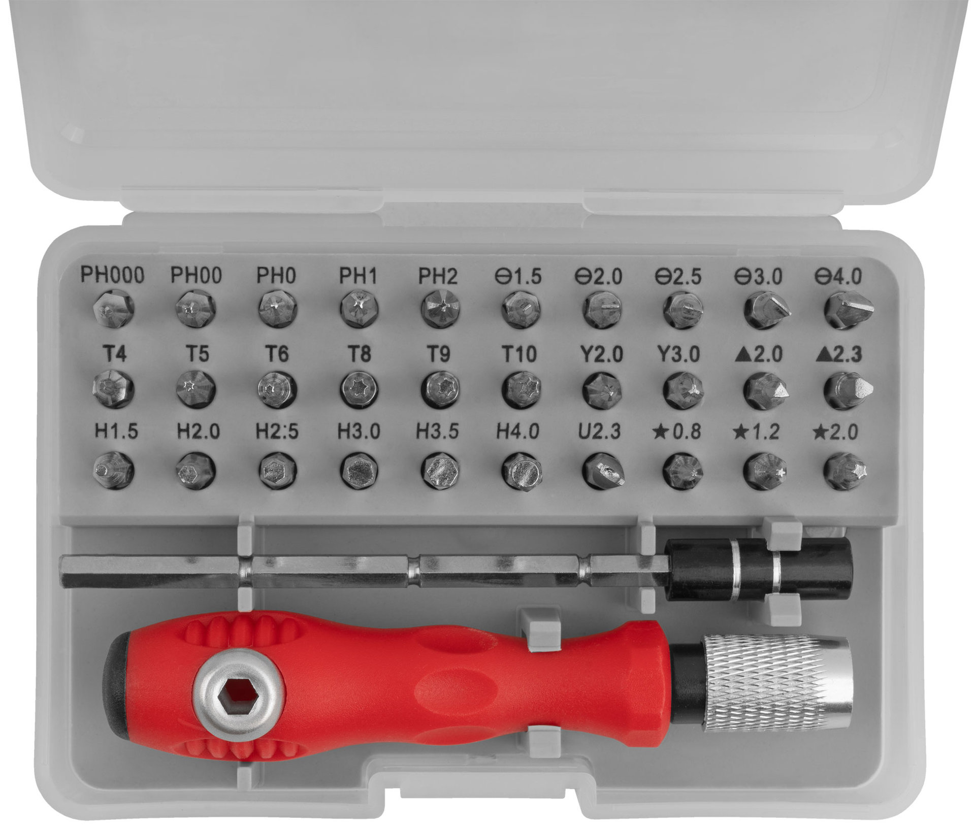 Отвертка с битами для точных работ, 30 CrV бит, удлинитель, пластиковый бокс (56175)