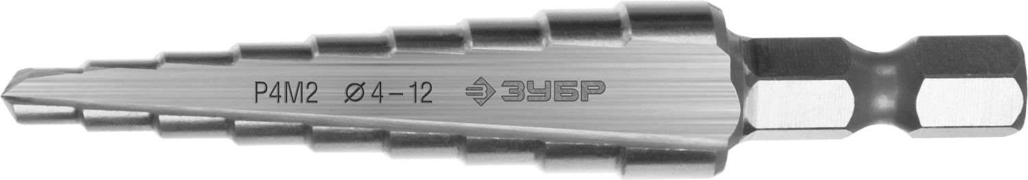 Сверло ступенчатое 4–12 мм, 9 ступеней, сталь Р4М2 ЗУБР 29665-4-12-9