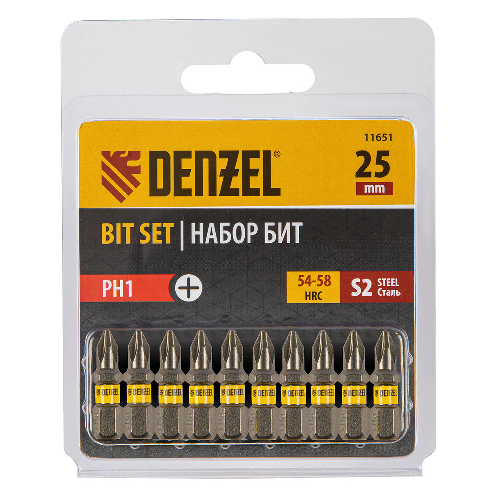 Бита PH1х25, сталь S2, шестигранный профиль, 10 шт. Е 6,3 Denzel (11651)