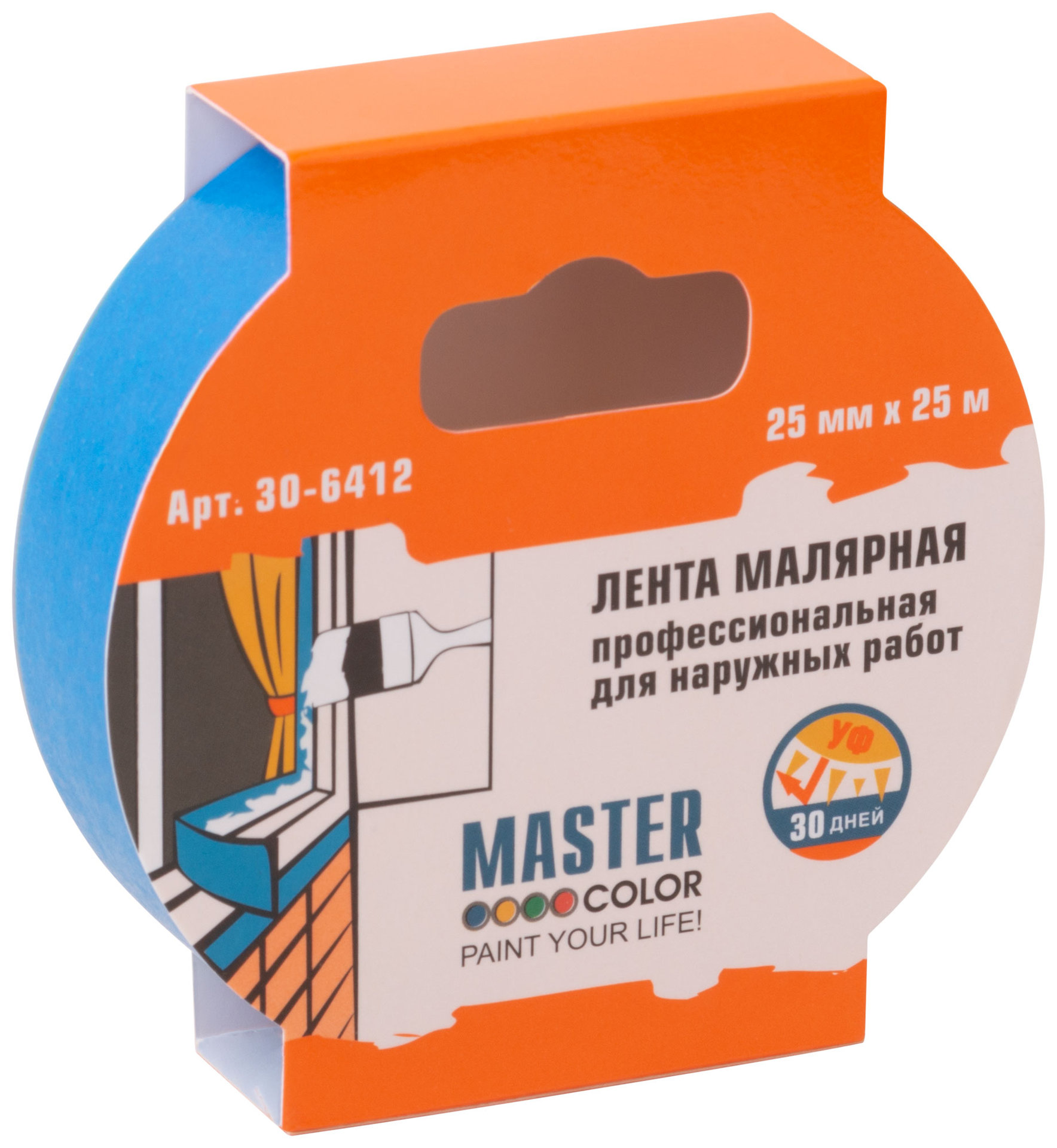 Лента малярная синяя, для наружных работ, 25 мм x 25 м (30-6412)