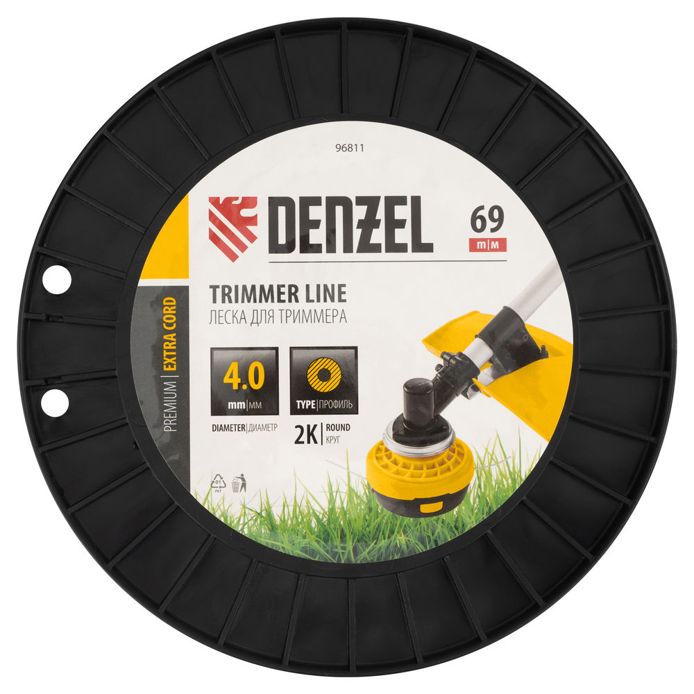 Леска для триммера двухкомпонентная круглая, 4,0мм х 69м, на DIN катушке EXTRA CORD Denzel (96811)