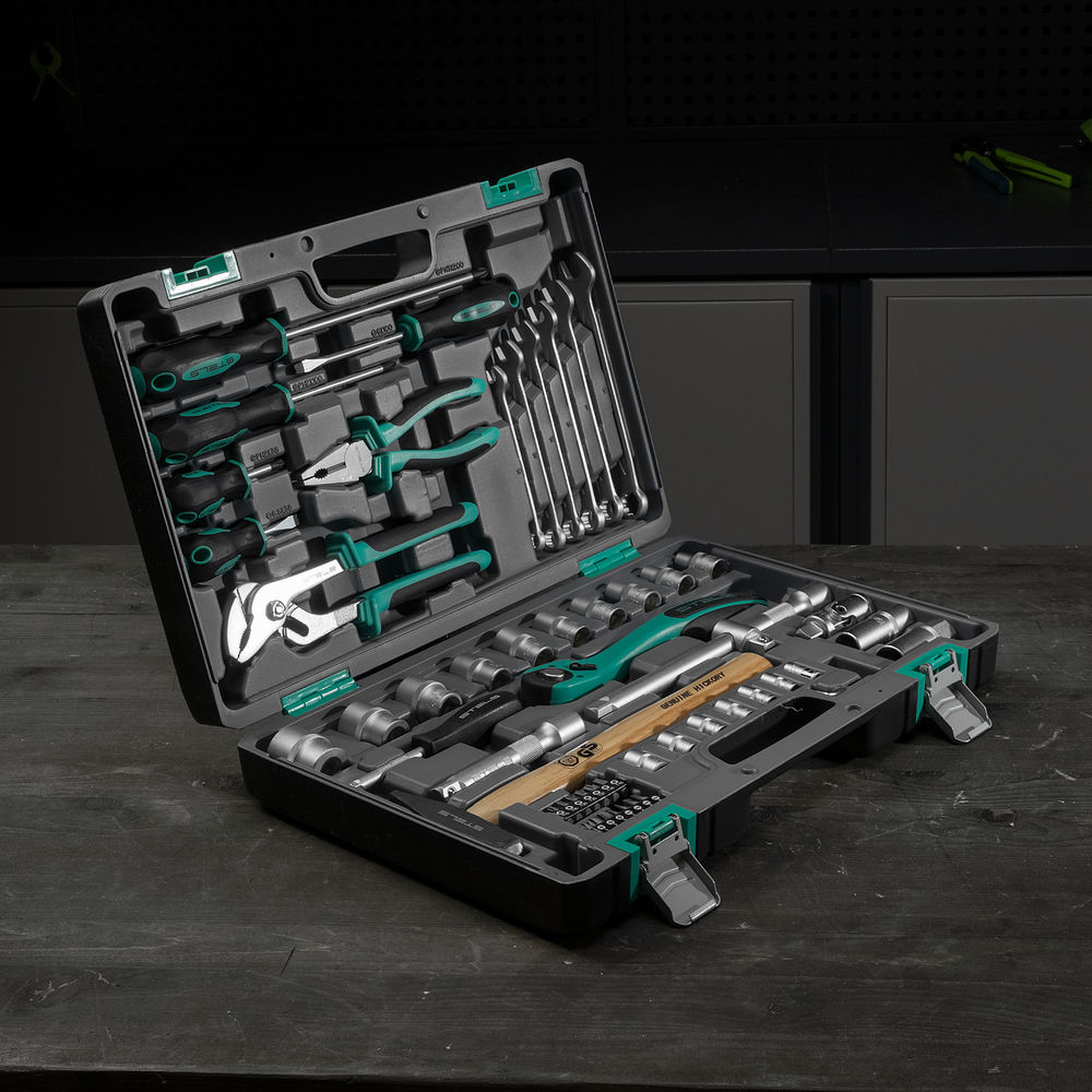 Набор инструментов, 1/2, Cr-V, S2, усиленный кейс, 58 предметов Stels