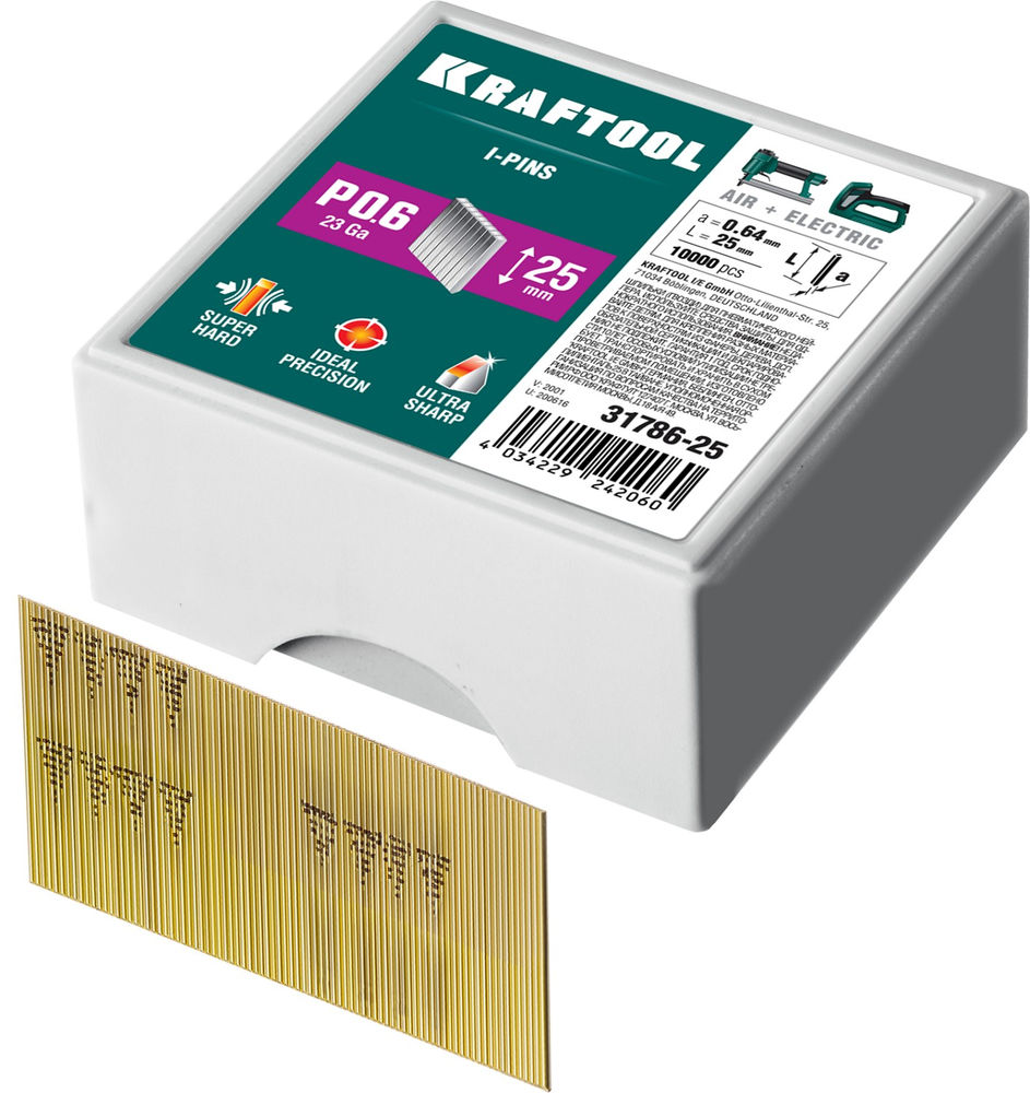 Шпильки тип P0.6, 25 мм, калибр 23GA, 10 000 шт KRAFTOOL 31786-25