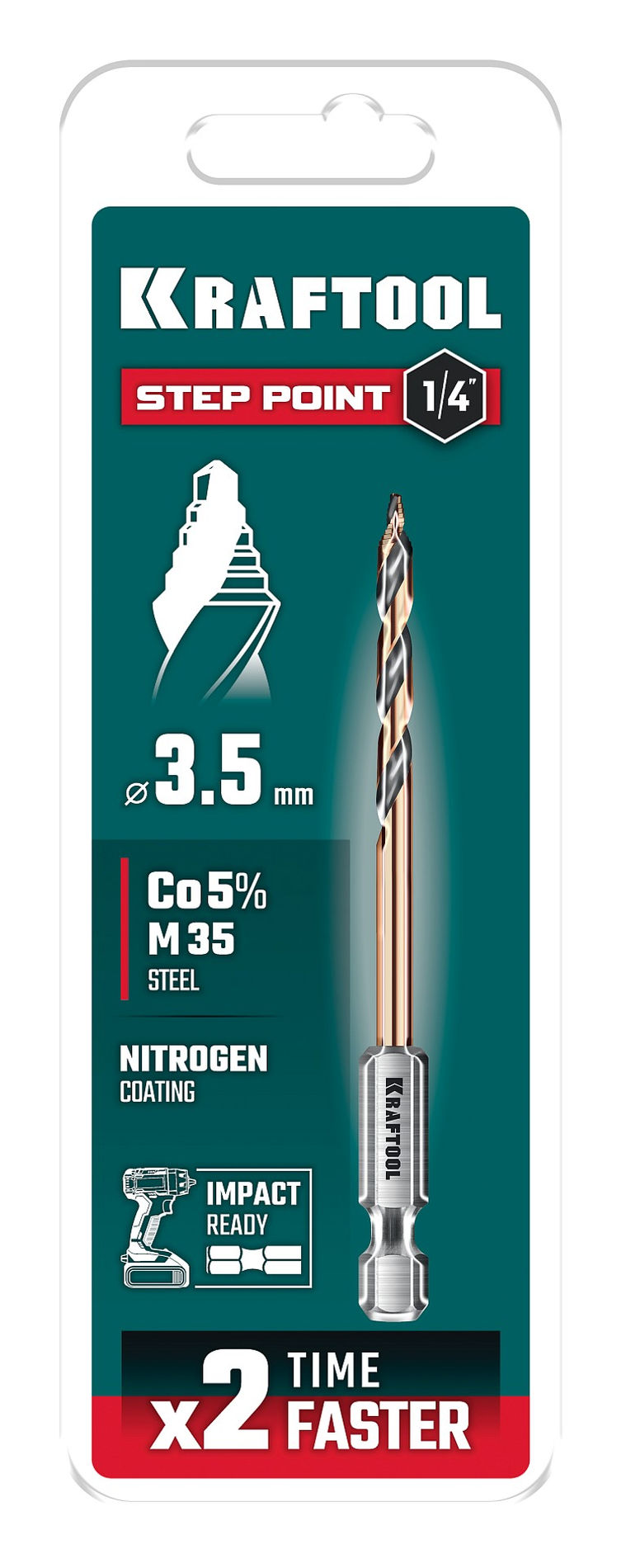 KRAFTOOL STEP POINT, d 3.5 х 79 мм, сверло по металлу для винтовёртов и шуруповертов IMPACT READY (29653-3.5)