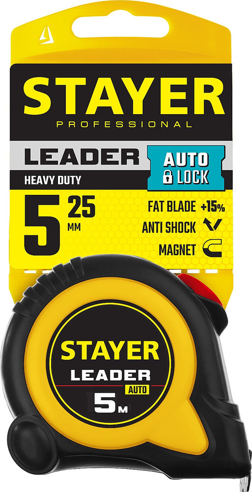Рулетка с автостопом 5 м х 19 мм Leader Professional STAYER 3402-05-19