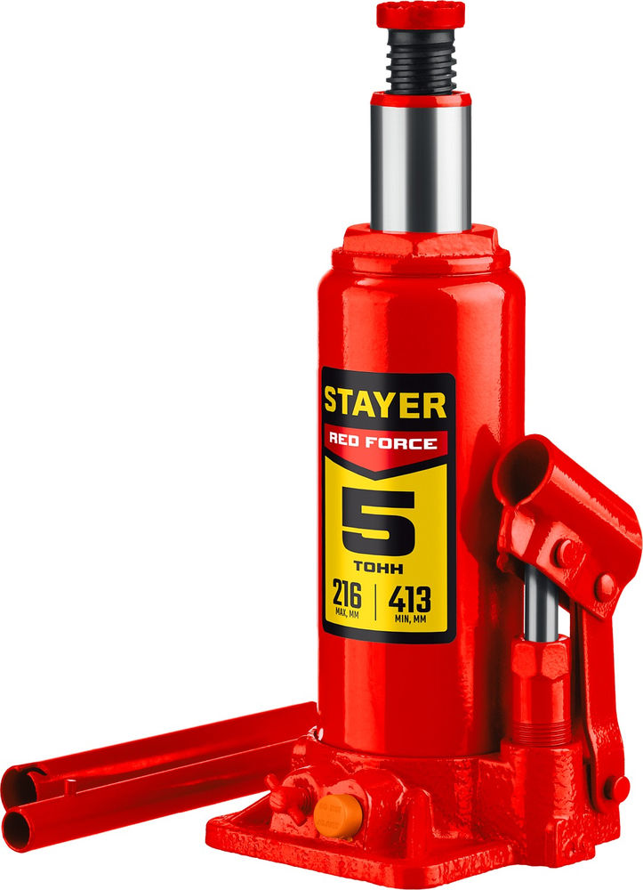 Домкрат бутылочный гидравлический 5 т, 216 - 413 мм RED FORCE Professional STAYER 43160-5