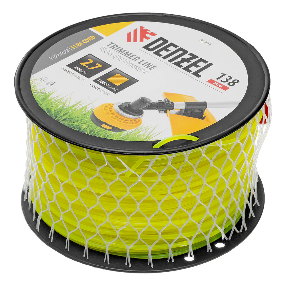 Леска для триммера квадрат, 2,7м х 138м, на DIN катушке FLEX CORD Denzel (96293)