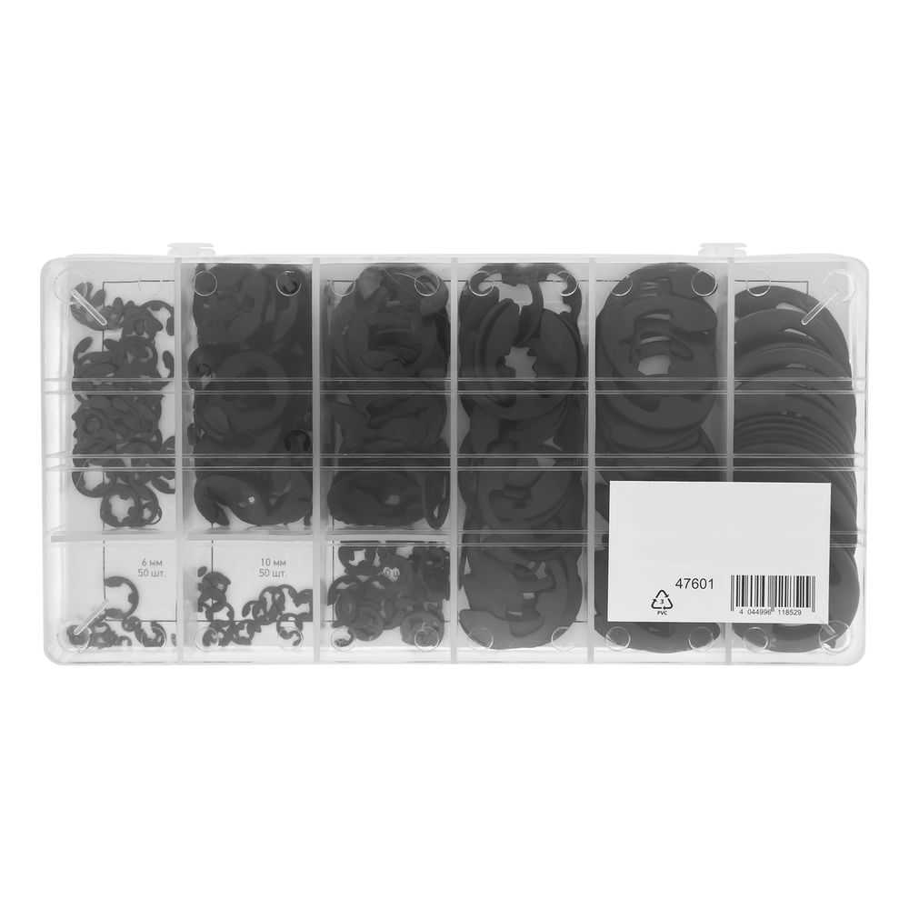 Набор стопорных колец, D 1.5-22 мм, 300 предметов Сибртех (47601)