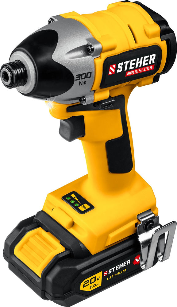 Винтоверт бесщеточный 20 В, 300 Н·м, 2 АКБ (2 А·ч), кейс V1 STEHER CSB-300-2