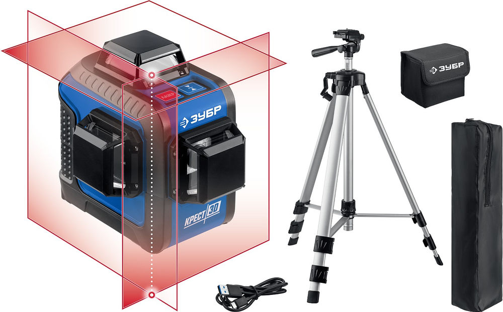 Лазерный нивелир КРЕСТ 3D №2, 20 - 70 м ЗУБР Профессионал 34908-2_z01