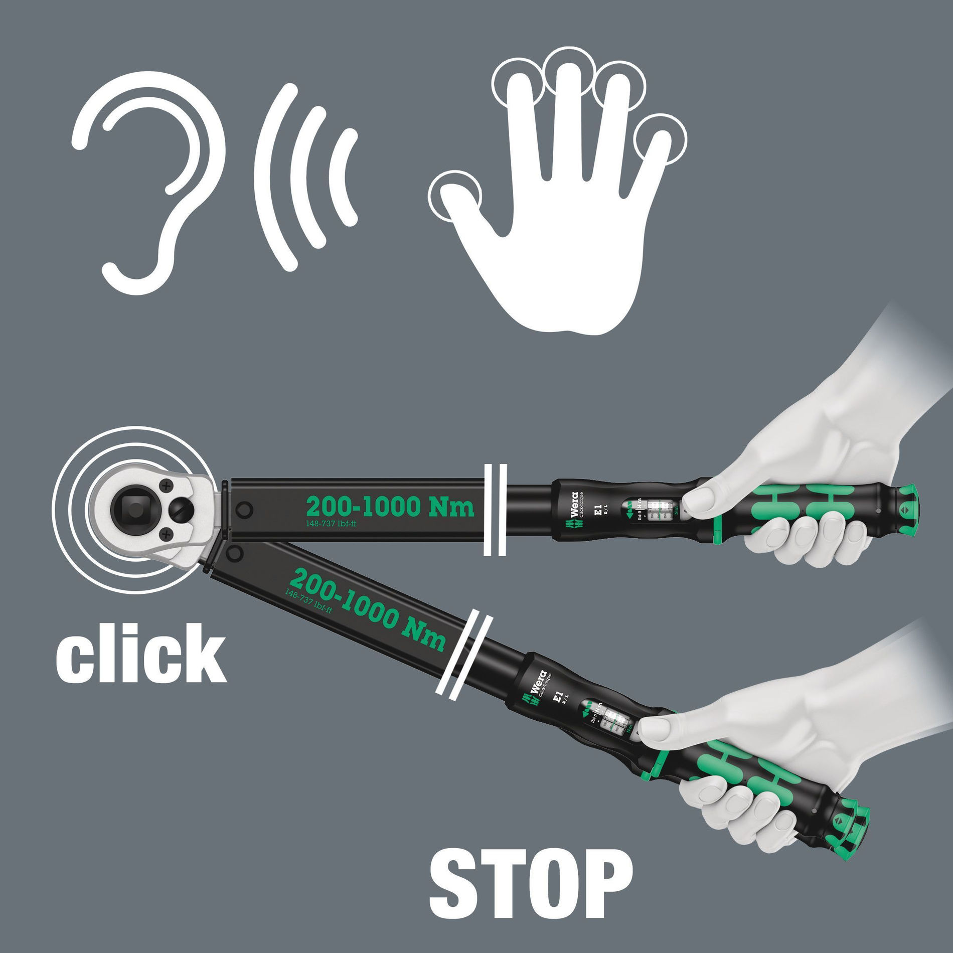 Click-Torque E 1 Push R/L Ключ динамометрический регулируемый, 3/4 квадрат, 200-1000 Нм, 1250 мм, левая/правая резьба (WE-075631)