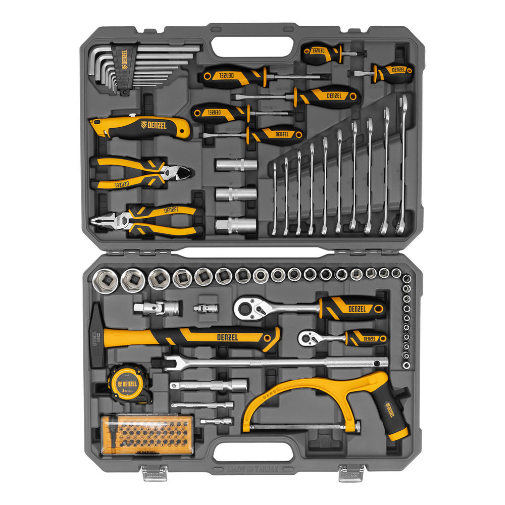Набор инструментов, 1/2, 1/4, CrV, S2, пластиковый кейс, 100 предметов Denzel