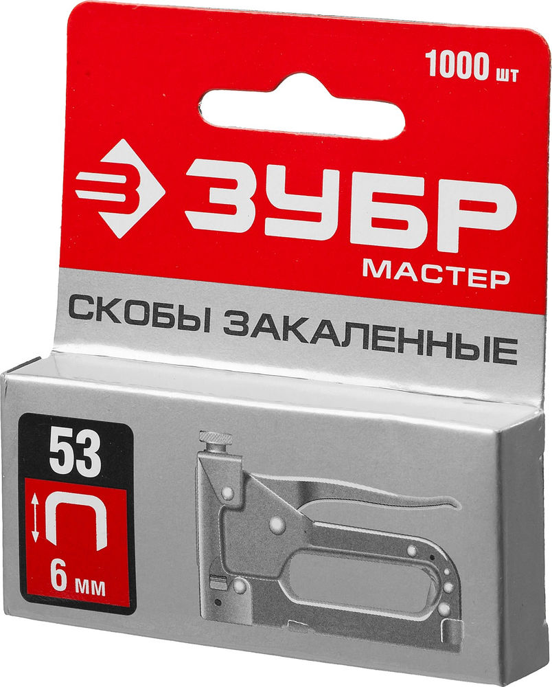 Скобы 6 мм, тип 53 (A/10/JT21), калибр 23GA, 1000 шт ЗУБР 31625-06