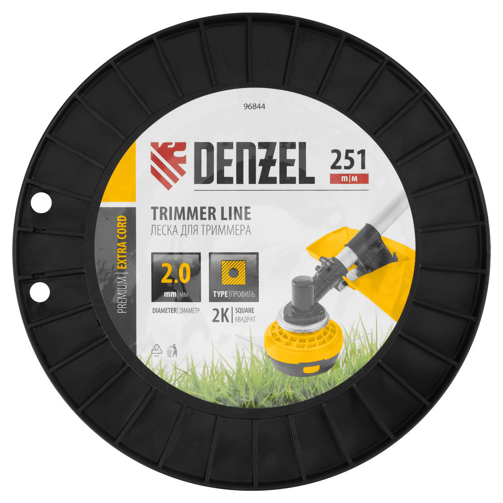 Леска для триммера двухкомпонентная квадрат, 2,0мм х 251м, на DIN катушке EXTRA CORD Denzel (96844)