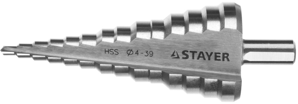 Сверло ступенчатое 4-39 мм, 14 ступеней, сталь HSS STAYER 29660-4-39-14