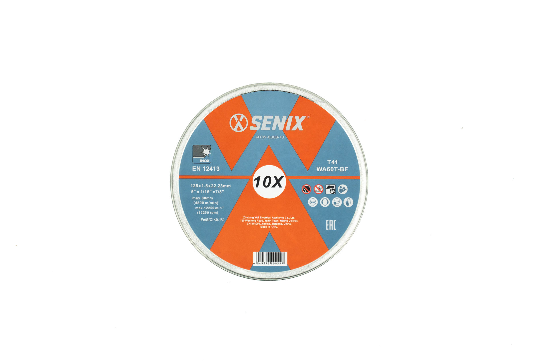 Диск отрезной по металлу и нержавеющей стали, упак 10 шт., 1251.522.23 mm SENIX AECW-0006-10