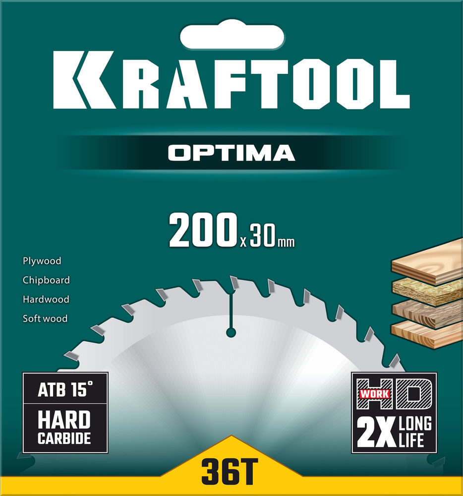Пильный диск по дереву Optima, 200 х 30 мм, 36Т KRAFTOOL 36951-200-30