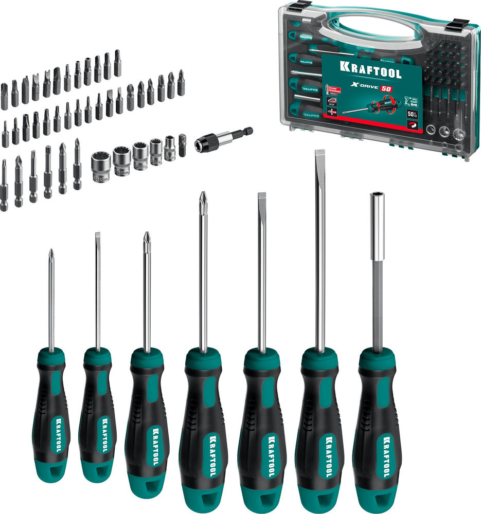 Набор отверток и насадок X-Drive 50, 50 предм. KRAFTOOL 25815