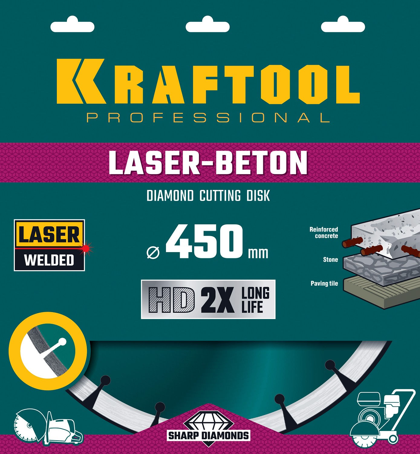 KRAFTOOL LASER-BETON 450 мм (25.4/20 мм, 10х4.0 мм), алмазный диск (36686-450)