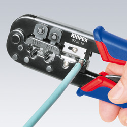 Пресс-клещи для штекеров RJ, 2 гнезда, RJ 11/12 (6-pin), RJ 45 (8-pin), 190 мм, SB (KN-975110SB)