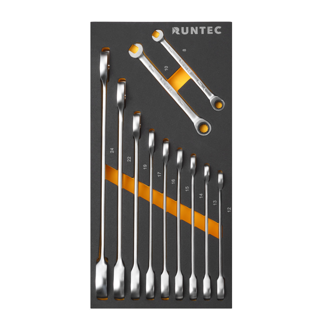 RUNTEC RT-WRE11 Набор ключей комбинированных трещоточных RUNTEC CrV 8-24 мм в ложементе EVA, 11 предметов (RT-WRE11)