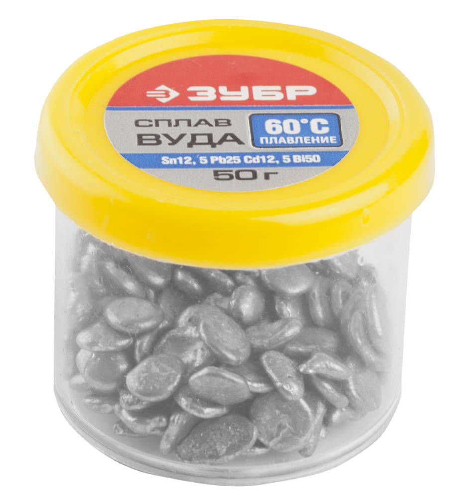 Сплав легкоплавкий в гранулах ВУДА Sn12.5, Pb25, Cd12.5, Bi50 60°C, 50 г ЗУБР 55458-050