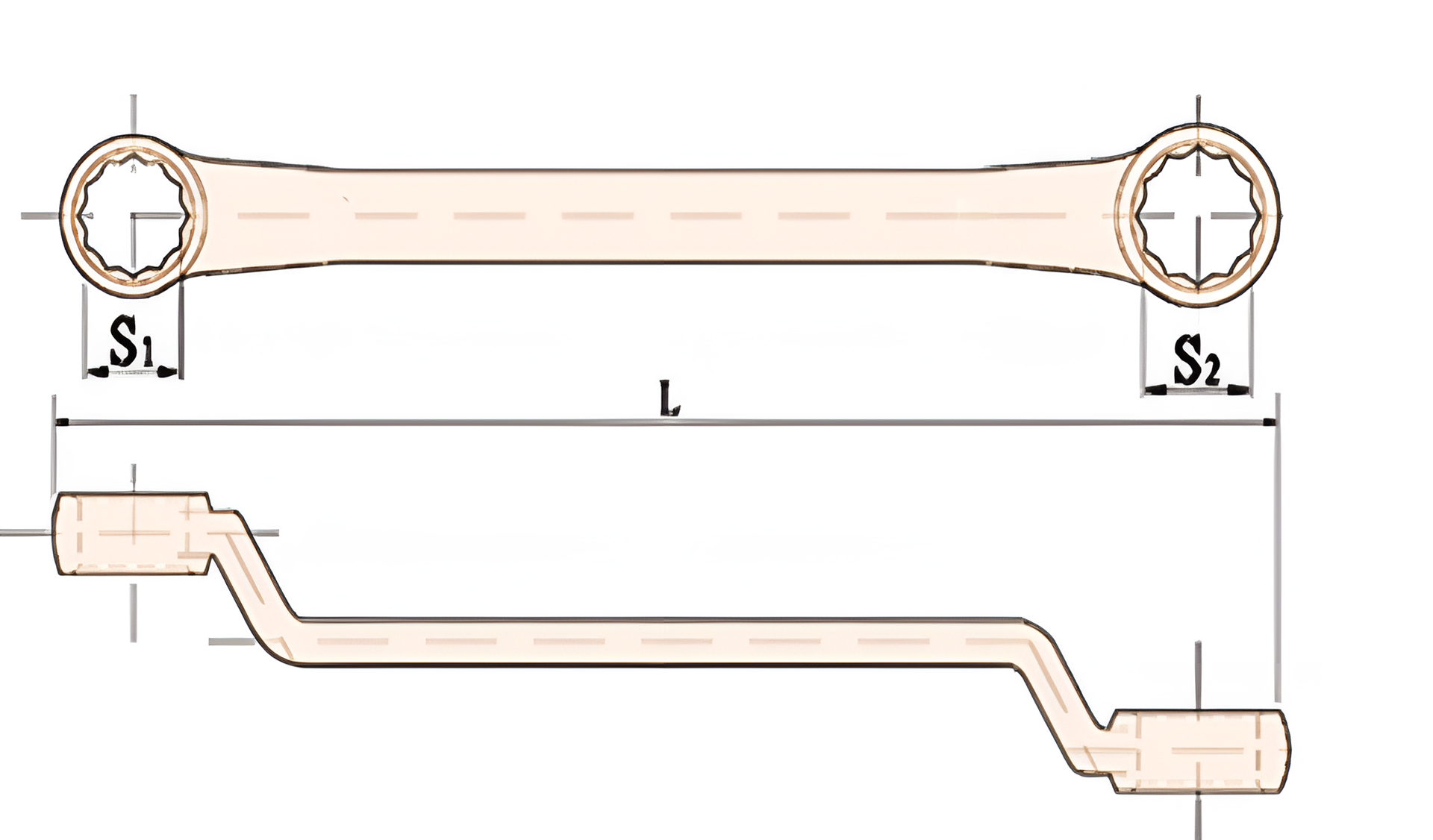 Ключ гаечный накидной двусторонний коленчатый 14х15 искробезопасный сплав AlCu 151-1415, HORTZ