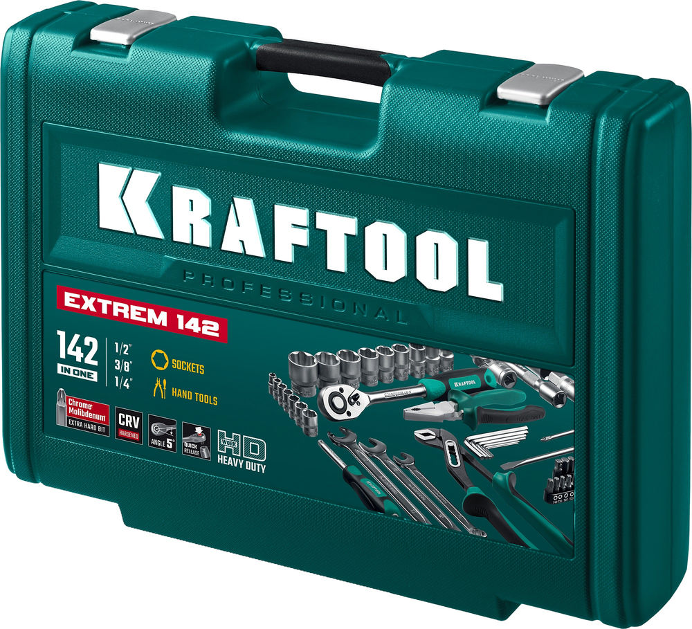 Набор инструмента универсальный 142 предм., (1/2+3/8+1/4) EXTREM-142 KRAFTOOL 27889-H142