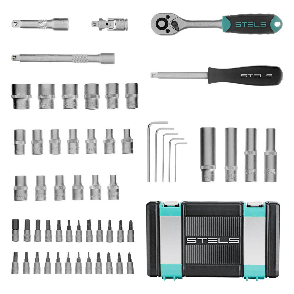 Набор инструментов, 1/4, CrV, пластиковый кейс 57 предметов Stels