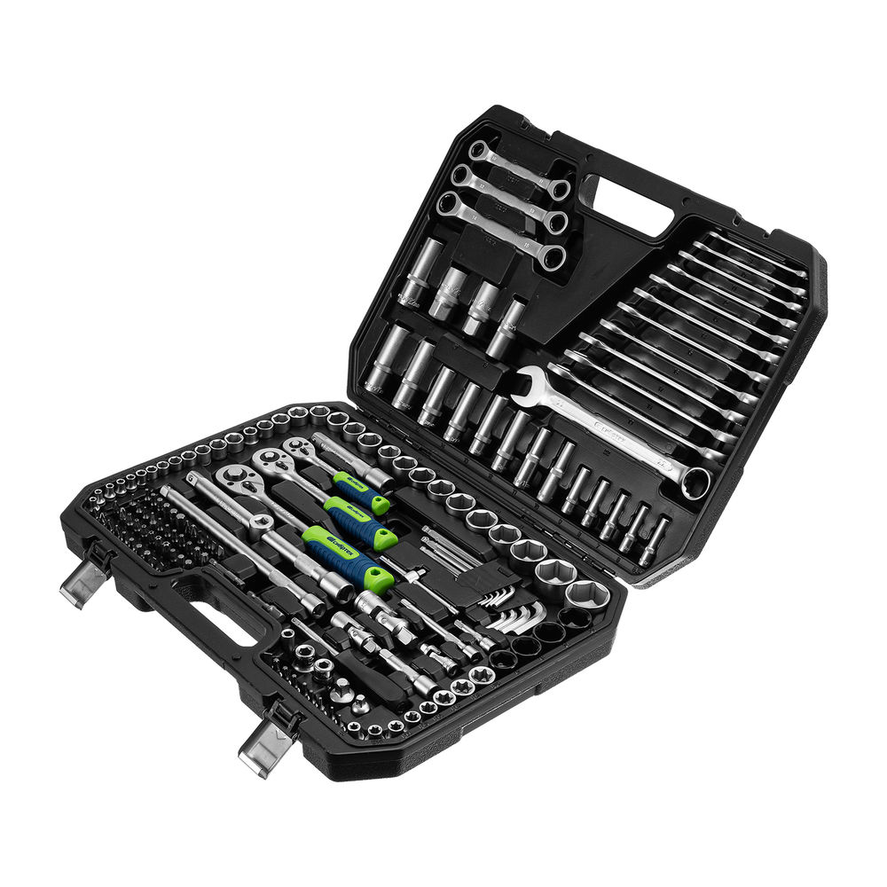 Набор инструментов, 1/2, 3/8, 1/4, пластиковый кейс 160 предм. Сибртех