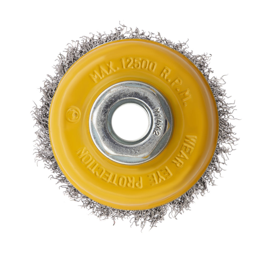 Щетка для УШМ, 75 мм, Чашка, витая нержавеющая проволока 0.3 мм, М14 Denzel (746043)