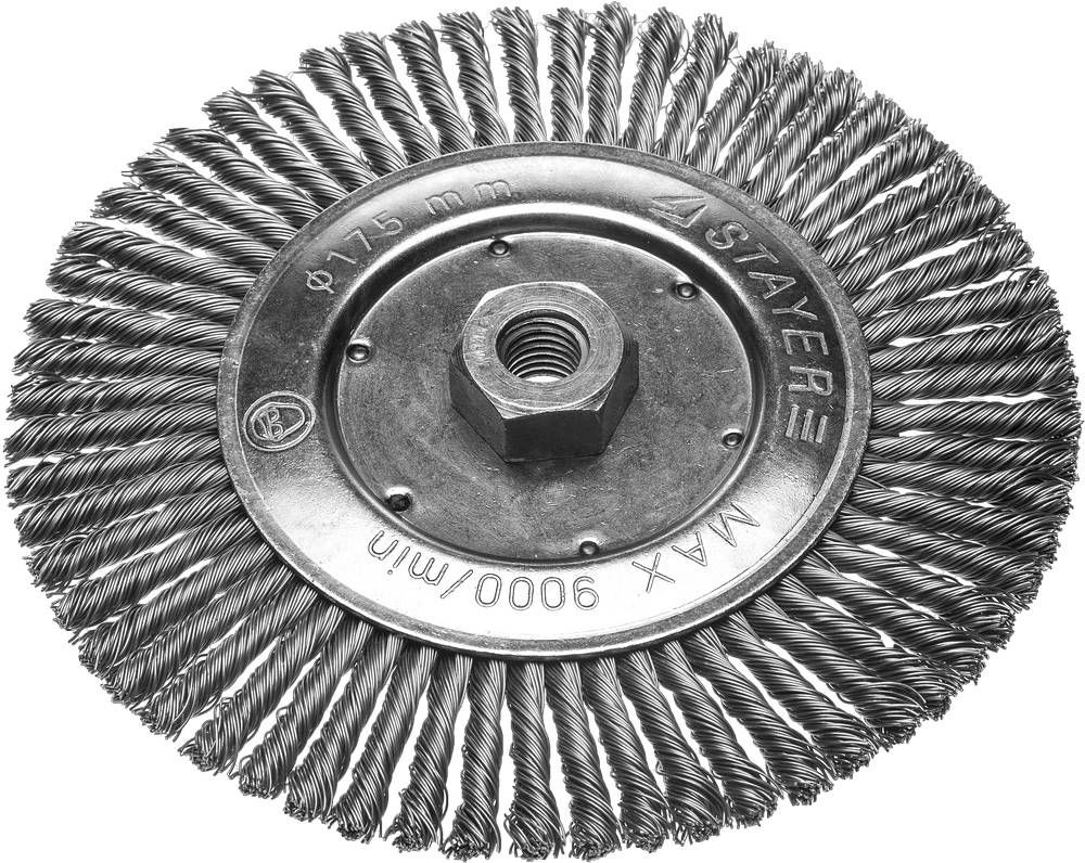 Щетка дисковая для УШМ 175 мм, стальная проволока 0.5 мм STAYER 35192-175