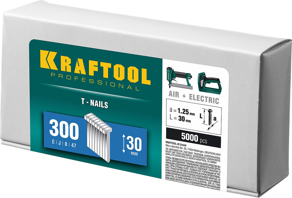 Гвозди тип 300 (47/J/F), 30 мм, калибр 18GA, 5000 шт KRAFTOOL 31785-30