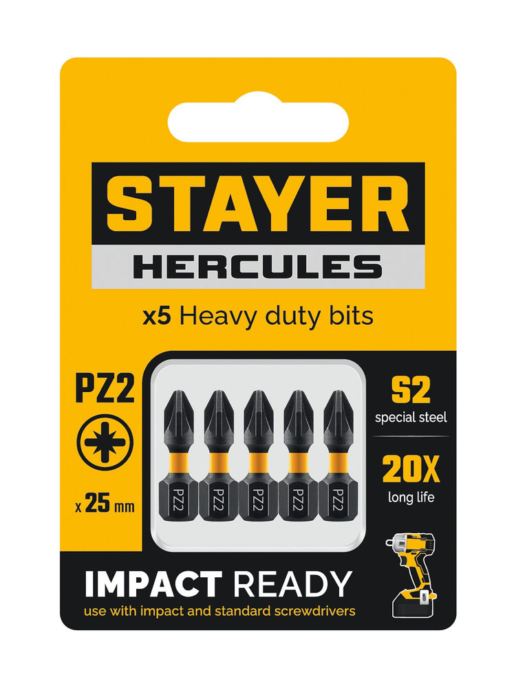 Биты торсионные HERCULES, PZ2, 25 мм, 5 шт STAYER 26233-2-25-5