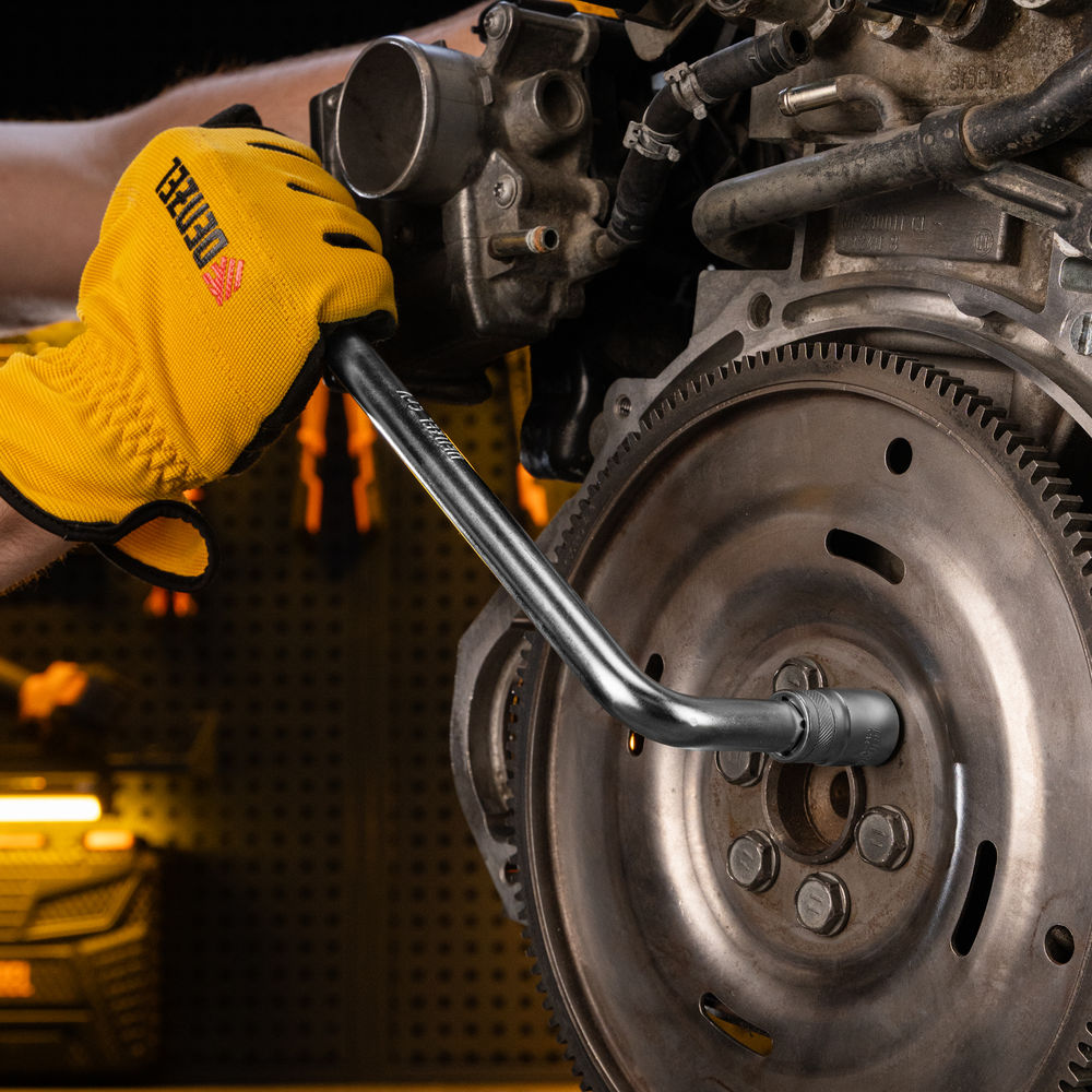 Вороток Г-образный, 300*75 мм, квадрат 1/2, CrV, матовый хром Denzel