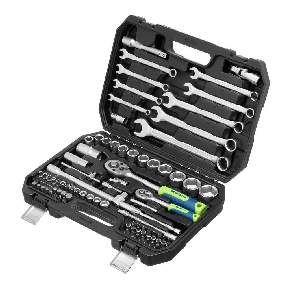 Набор инструментов, 1/2, 1/4, пластиковый кейс, 82 предмета Сибртех