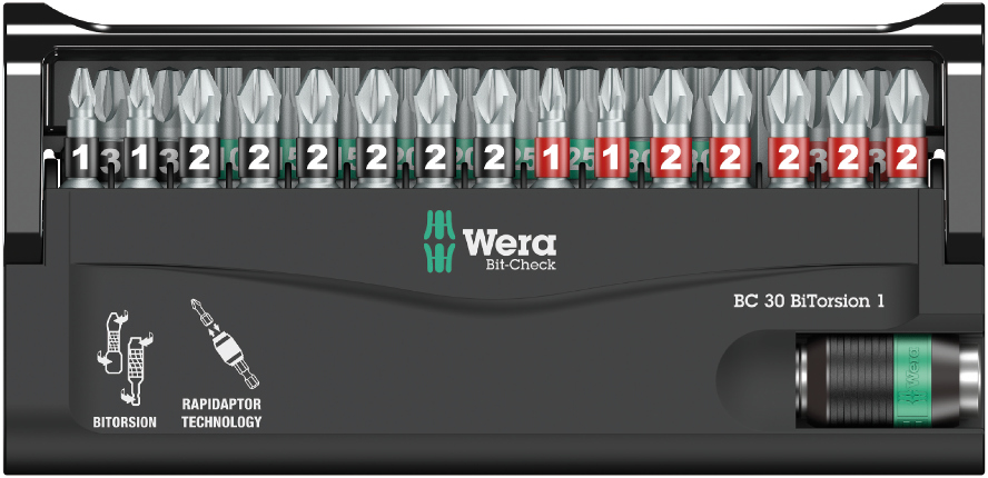 Набор бит торсионных с битодержателем Rapidaptor 30 BiTorsion 1, 30 пр., 1/4 C6.3 Bit-Check WE-057430