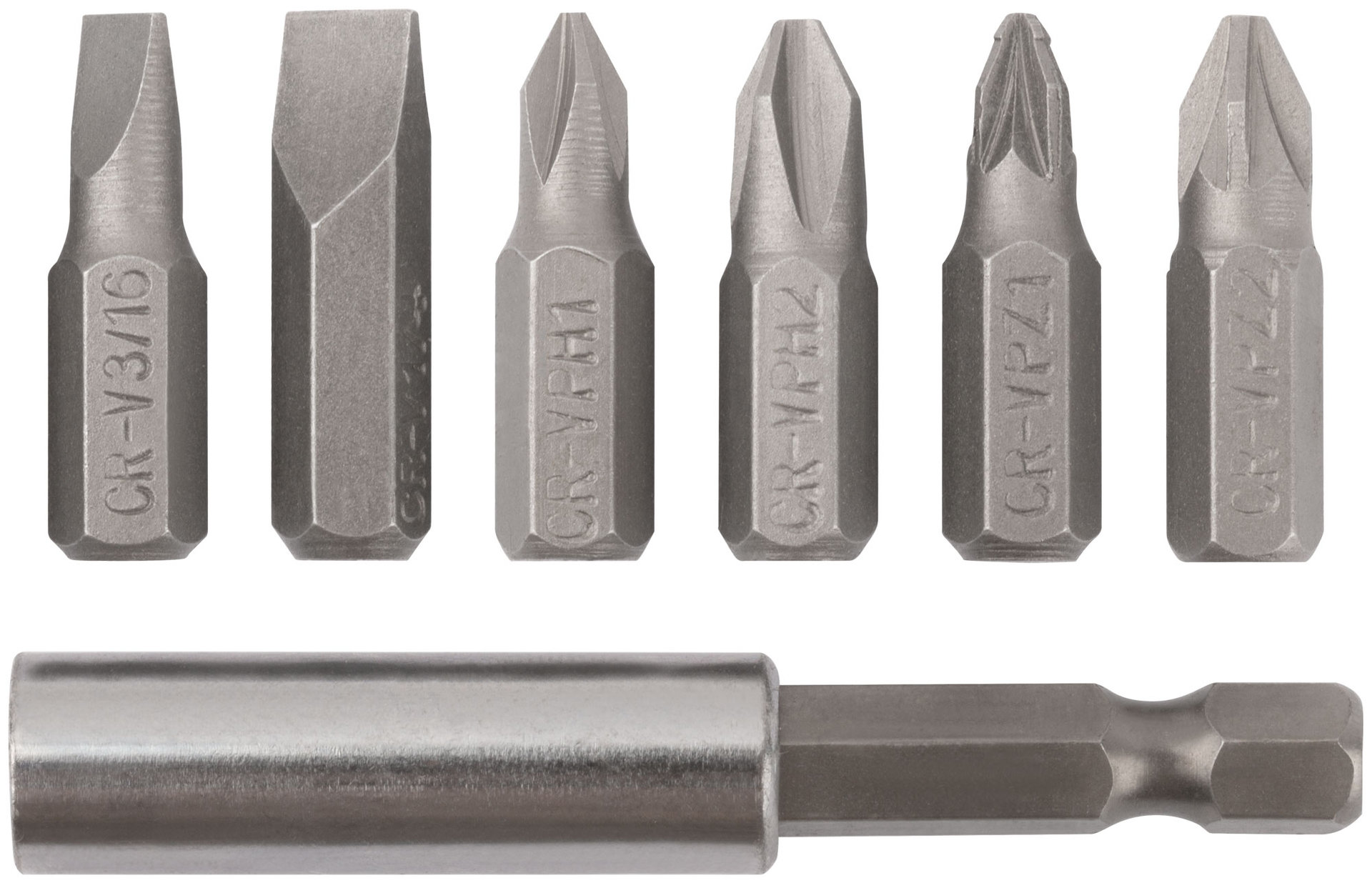 Биты набор 6 шт. CrV, 25 мм + адаптор (57660)
