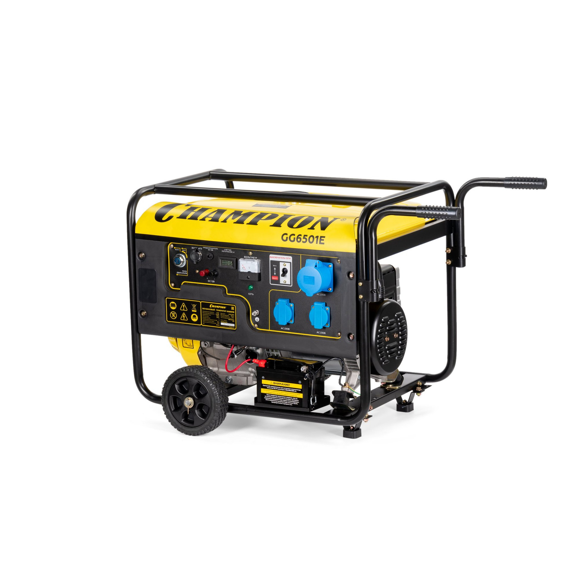 Генератор CHAMPION GG6501E+ATS (5/5,5кВт 15лс 25л 12В 81,5кг эл. стартер,счетчик) (GG6501E)
