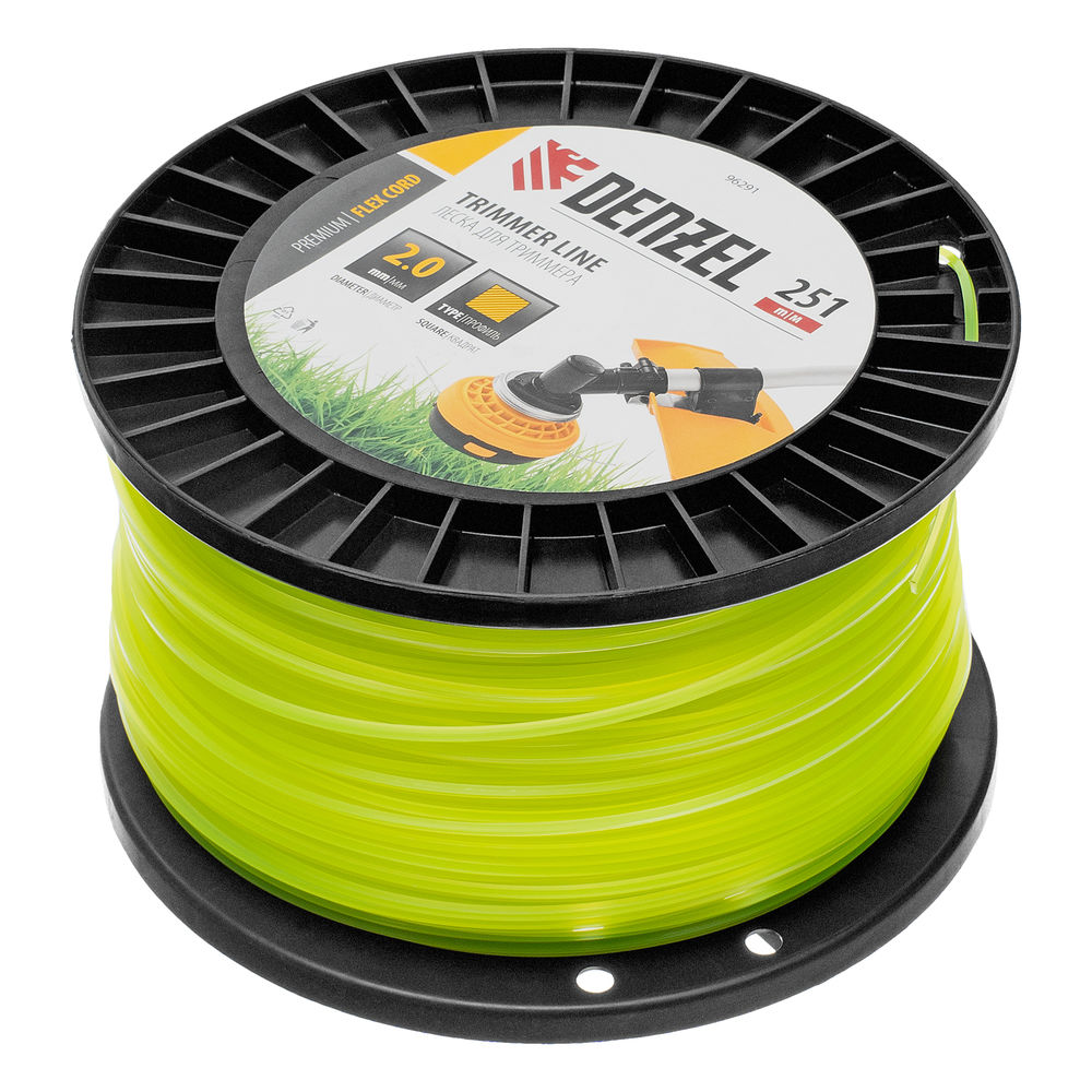 Леска для триммера квадрат, 2,0мм х 251м, на DIN катушке FLEX CORD Denzel (96291)