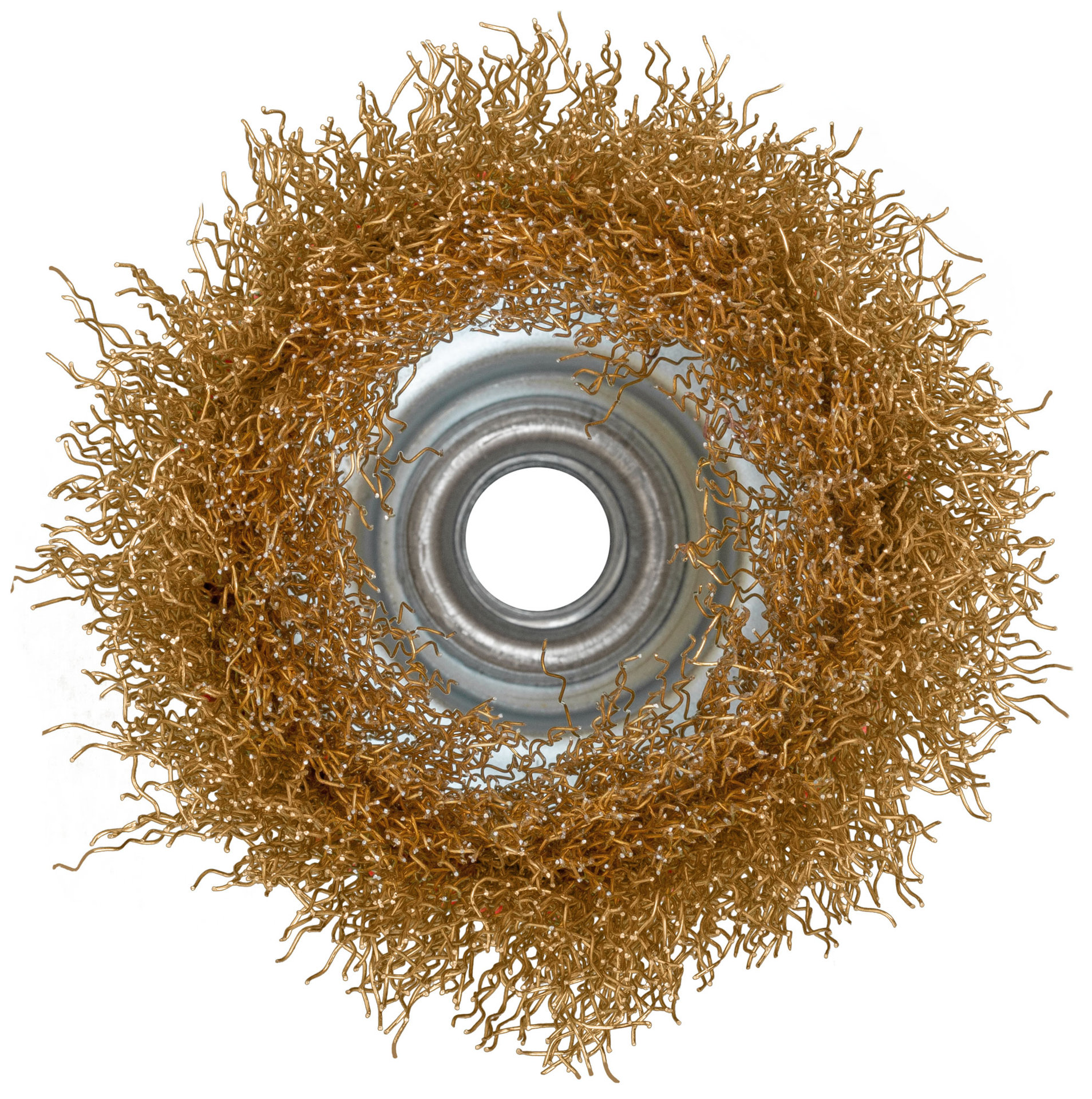 Корщетка-чашка, гайка М14, стальная латунированная волнистая проволока 75 мм (39267)