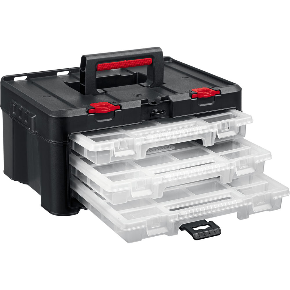 Ящик пластиковый 481 х 332 х 233 мм (19) с 3 органайзерами и 18 ячейками STACKNROLL KETER 38406